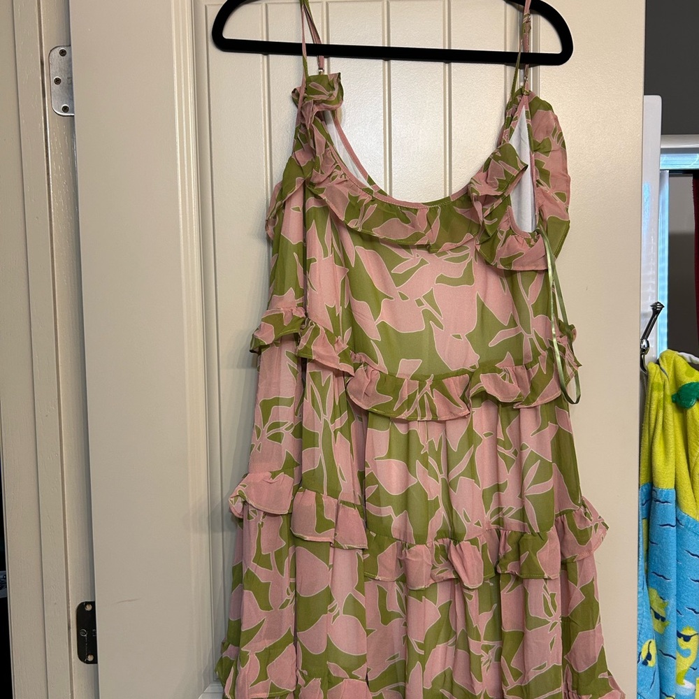 Pink and Green Ruffle Maxi Dress